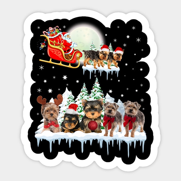 Yorkie Reindeer Christmas Lights Dog Riding a Santa Sticker by HouldingAlastairss